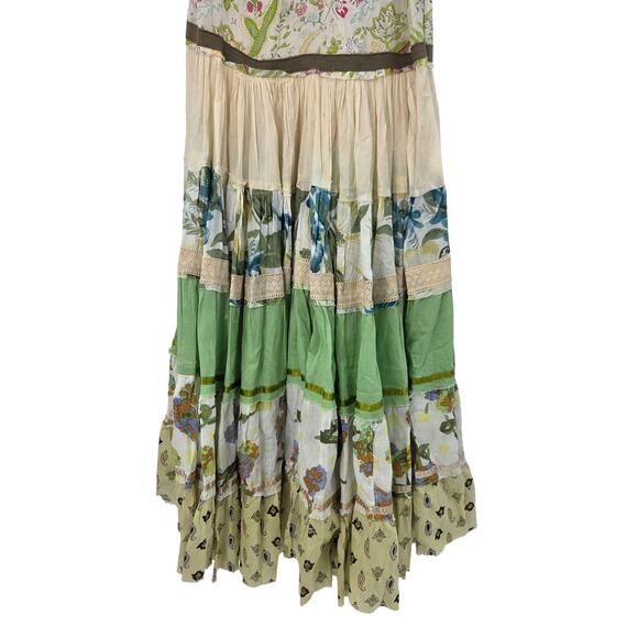 VTG FUNKY PEOPLE SMALL COTTON BOHO PATCHWORK RAW HEM SATIN TIERED MAXI DRESS - Picture 5 of 6